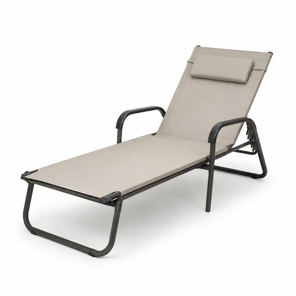 Sonnenliege Gartenliege verstellbar 190 x 63 x 92 cm PVC beschichtetes Polyestergewebe Stahl Beige Anthrazit
