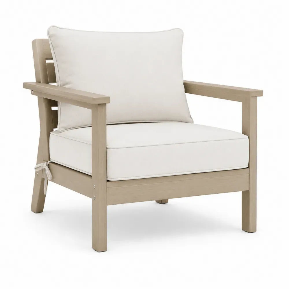 Gartenstuhl mit Armlehnen 75 x 82 x 83 cm Akazienholz Polyesterkissen rechteckig Taupe Creme