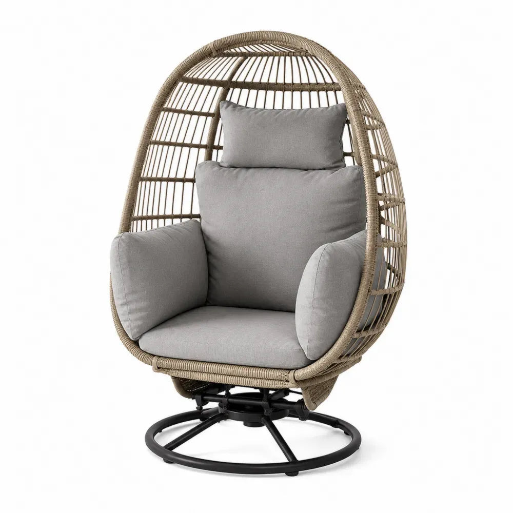 Gartensessel Drehsessel mit Kissen 95 x 86 x 150 cm PE Rattan Stahl Polyester Eiform Taupe Grau Schwarz