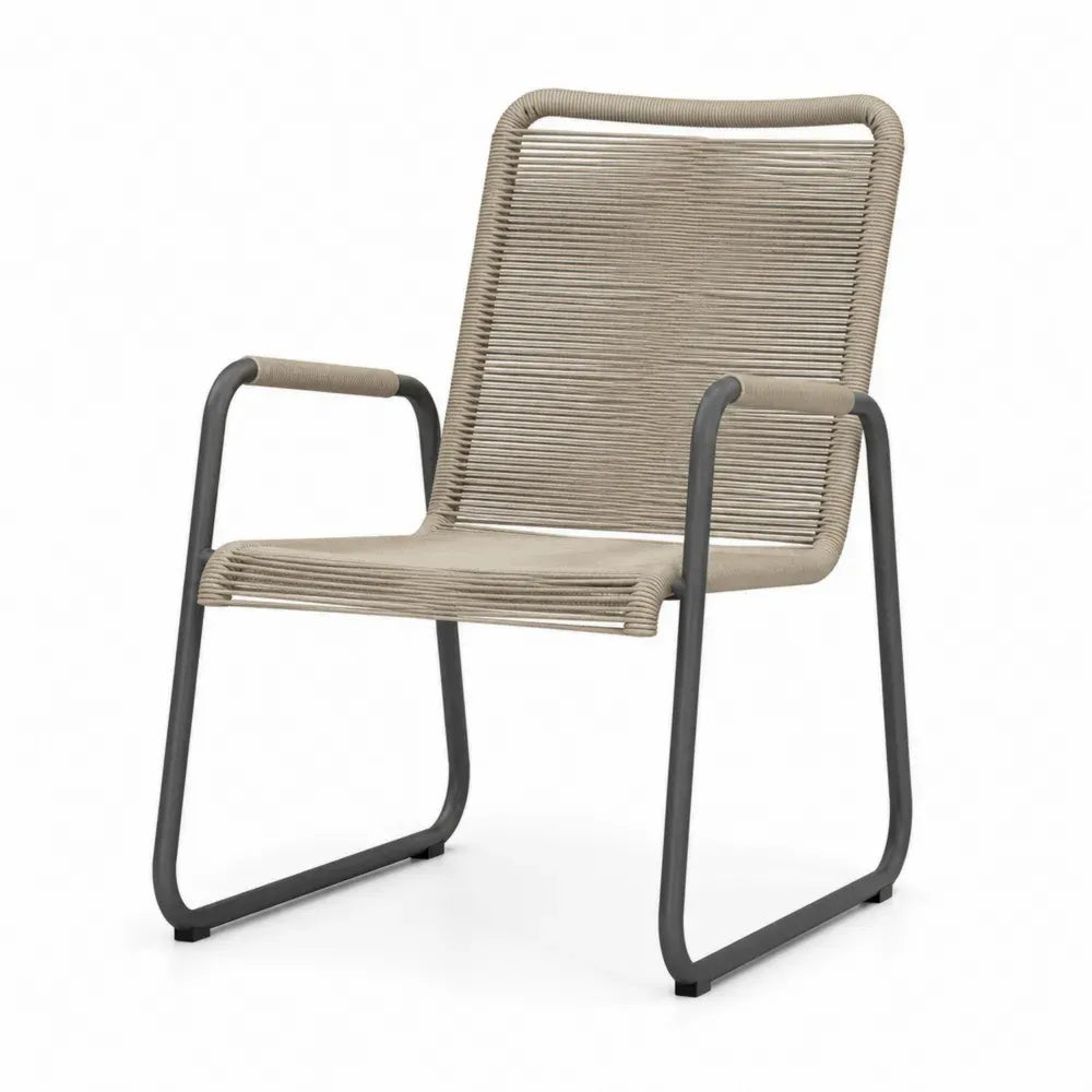 Gartenstuhl Loungesessel mit Armlehnen rechteckiger Sitzfläche Polypropylen Seilgeflecht pulverbeschichtetem Stahlgestell Beige Anthrazit 62 x 78 x 86 cm