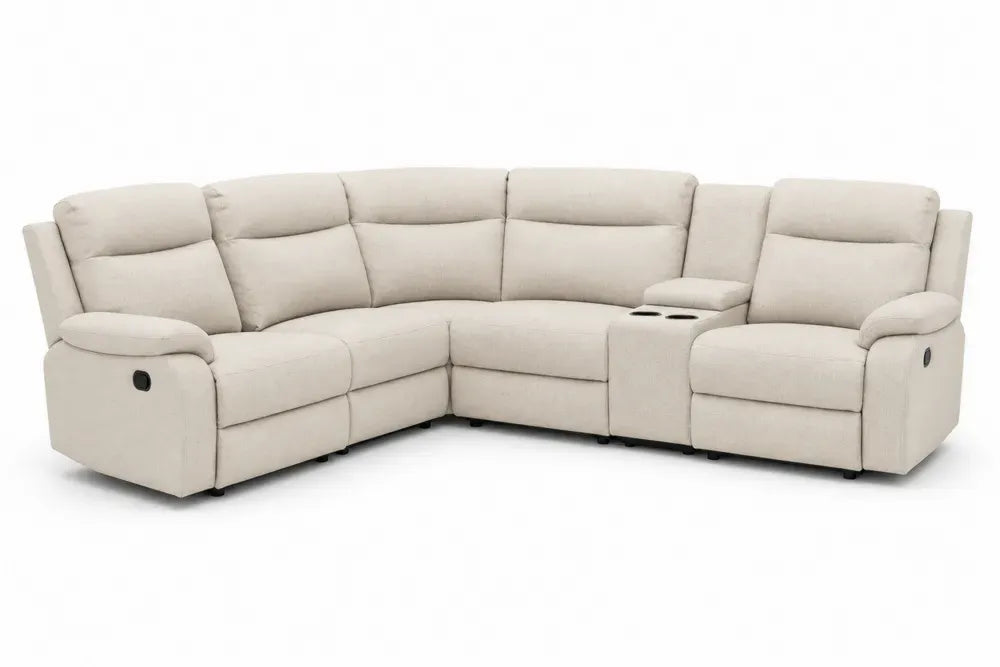 Modulares Ecksofa mit Relaxfunktion und Getränkehaltern 310 x 230 x 103 cm Polyestergewebe Stahlrahmen L Form Beige Schwarz