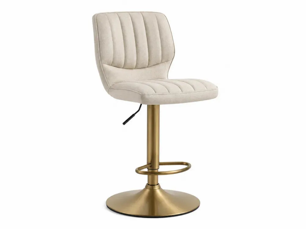 Barhocker mit Rückenlehne höhenverstellbar drehbar 49 x 52 x 88-109 cm Polyestergewebe Stahl beige goldfarben