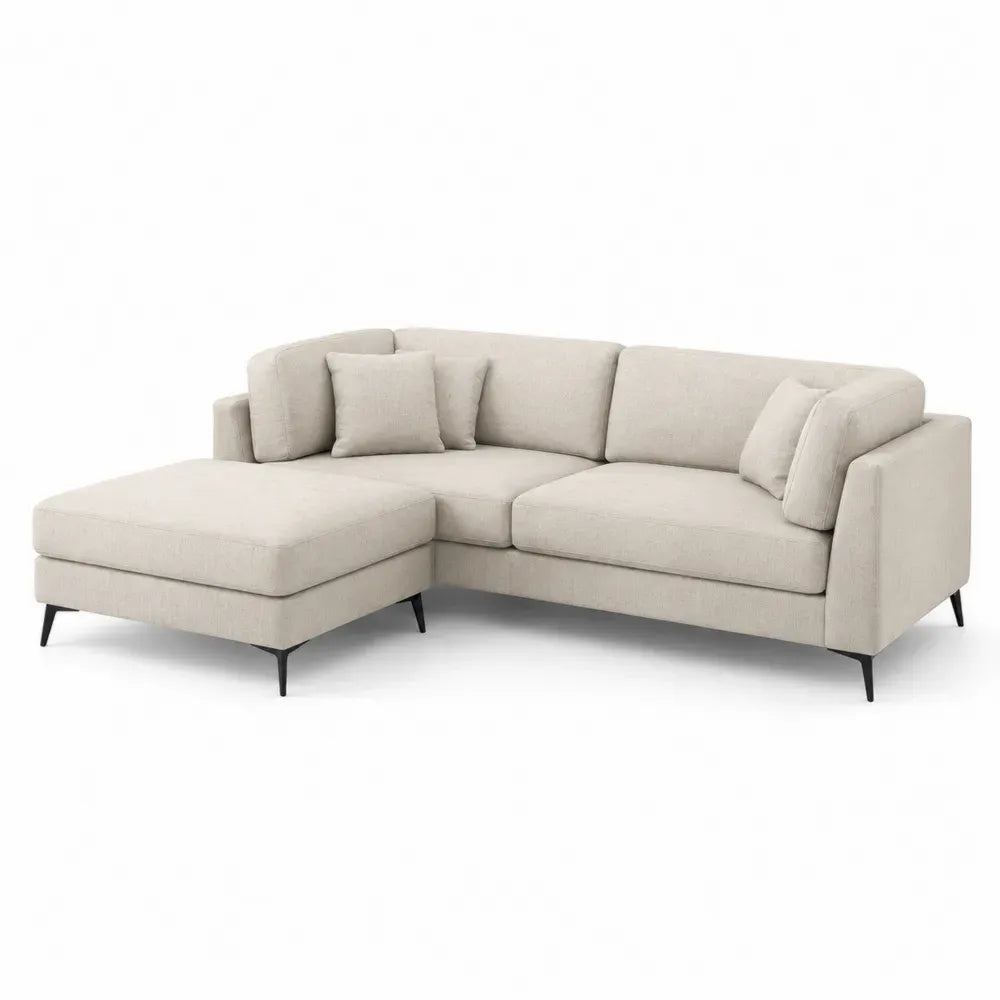 Modulares 3-Sitzer Ecksofa mit Recamiere links 245 x 160 x 82 cm gewebtes Polyester Kiefernholz Sperrholz L-Form Beige Schwarz