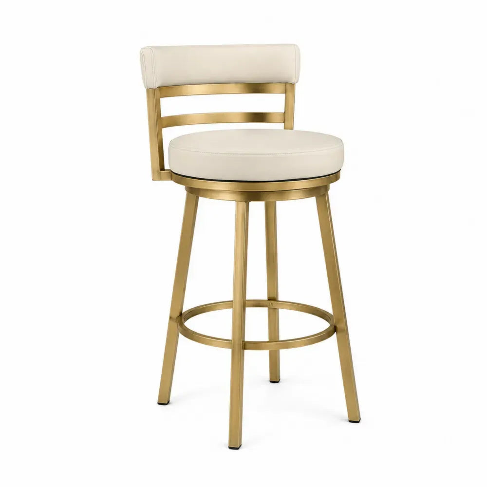 Barhocker mit Rückenlehne und Fußring 49 x 50 x 104 cm PU-Leder Stahl Creme Goldfarben