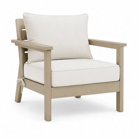 Gartenstuhl mit Armlehnen 75 x 82 x 83 cm Akazienholz Polyesterkissen rechteckig Taupe Creme
