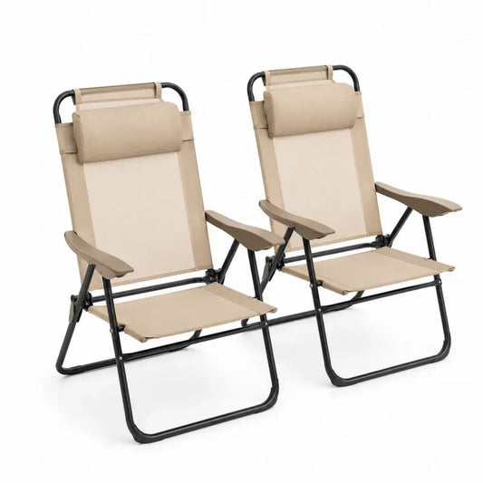 Klappbare Gartenstühle 2er Set mit Kopfkissen und Armlehnen 66 x 88 x 112 cm Polyestergewebe Stahl Beige Schwarz Taupe