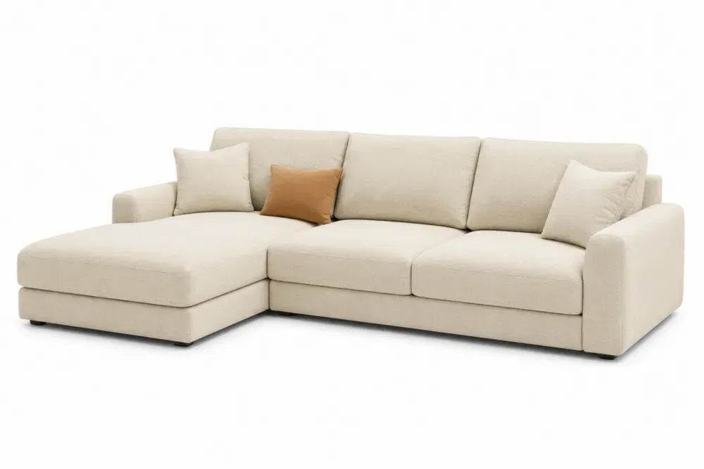 Modulares Ecksofa mit linksseitiger Ottomane 285 x 160 x 83 cm Polyestergewebe Polyurethan Schaumstoff L Form Creme Beige