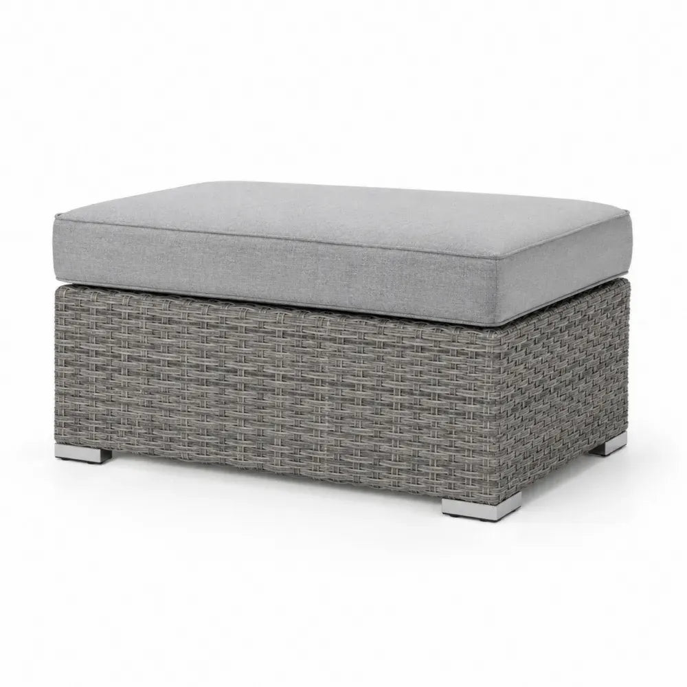 Gartenhocker mit Sitzkissen 80 x 60 x 45 cm PE-Rattan Stahl Polyester rechteckig Grau Hellgrau Silberfarben Schwarz