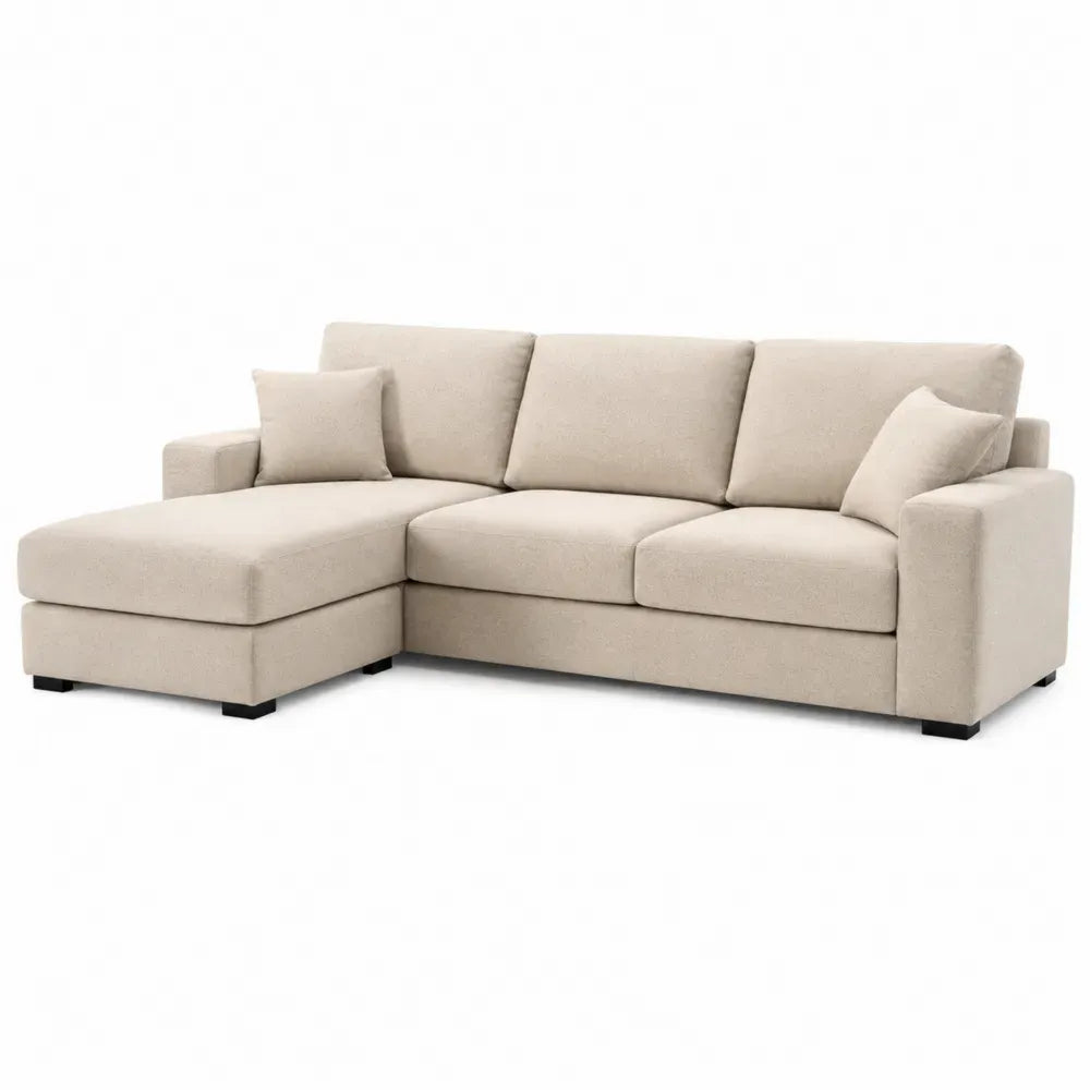 Modulares 3-Sitzer Ecksofa mit Recamiere links 235 x 155 x 84 cm gewebtes Polyester Sperrholz L-Form Beige Schwarz