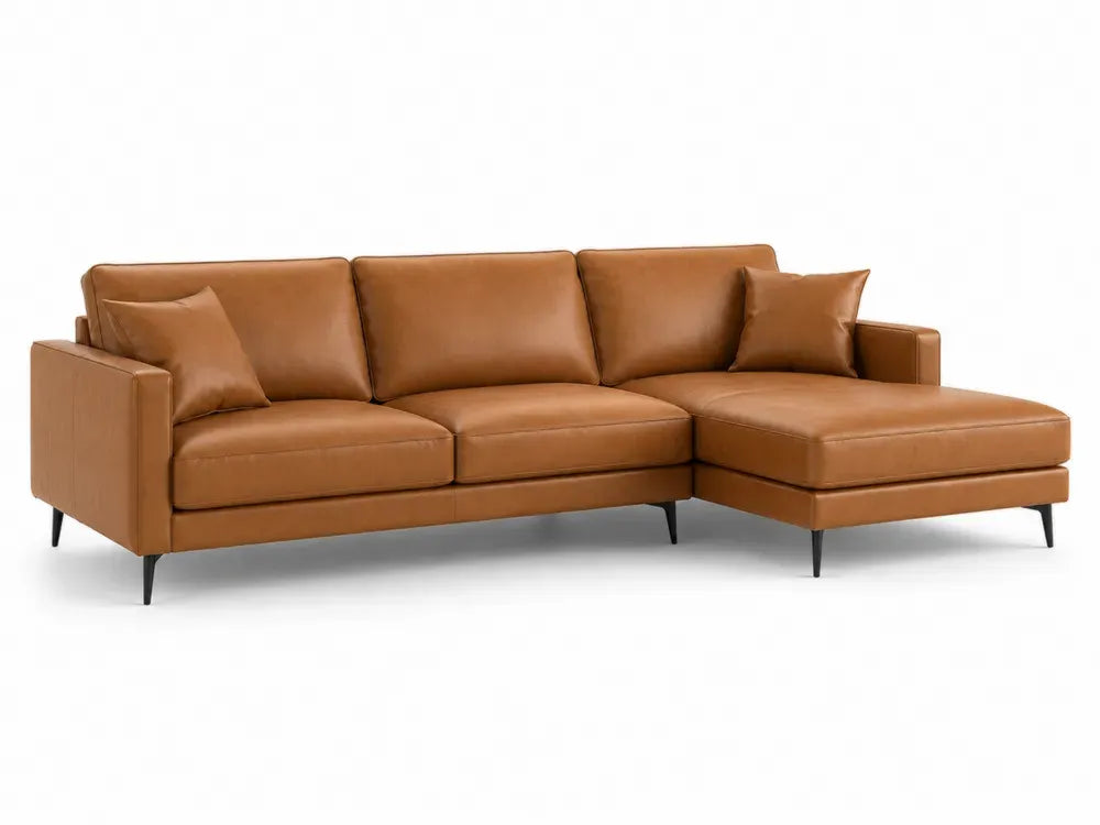 Modulares Ecksofa 3-Sitzer mit Recamiere rechts 270 x 160 x 82 cm PU Kunstleder Stahlbeine L Form Cognacbraun Schwarz