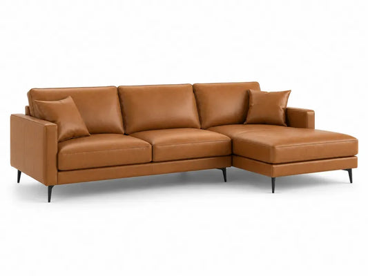 Modulares Ecksofa 3-Sitzer mit Recamiere rechts 270 x 160 x 82 cm PU Kunstleder Stahlbeine L Form Cognacbraun Schwarz