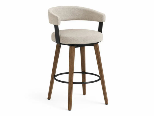 Barhocker drehbar mit Armlehnen und rundem Fußring 56 x 54 x 93 cm Polyester Kautschukholz Stahl beige braun schwarz
