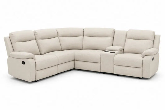 Modulares Ecksofa mit Relaxfunktion und Getränkehaltern 310 x 230 x 103 cm Polyestergewebe Stahlrahmen L Form Beige Schwarz