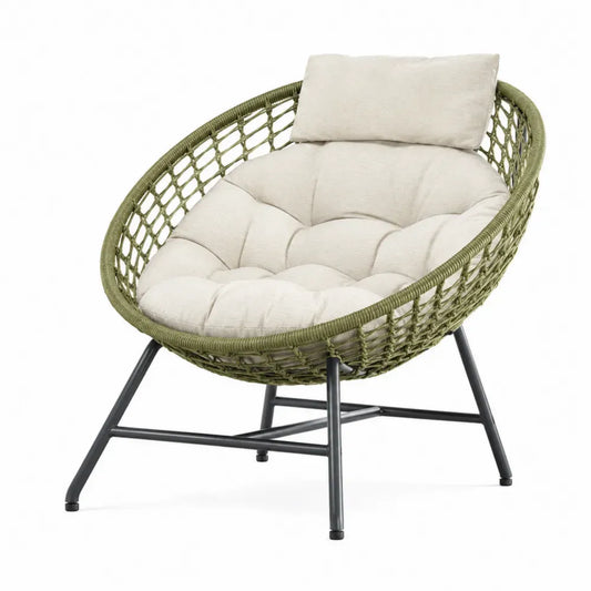 Gartenstuhl Loungesessel oval 92 x 84 x 82 cm Polypropylen Seilgeflecht Stahl Polyester Olivgrün Beige Anthrazit