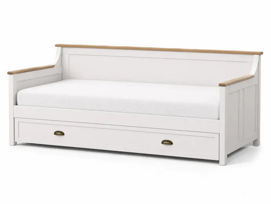 Tagesbett mit Stauraumschublade und Matratze rechteckig 209 x 98 x 85 cm MDF Kiefer Weiß Eichefarben