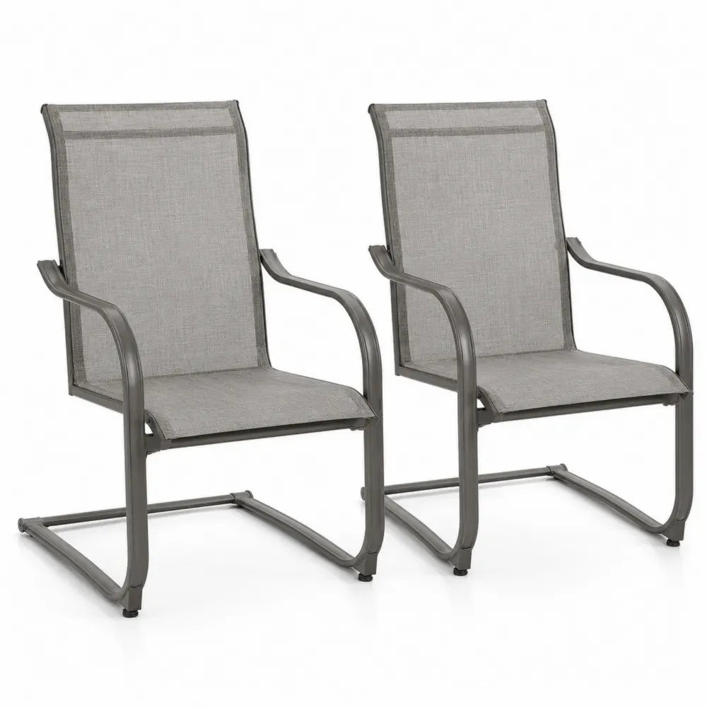 2er Set Gartenstühle Freischwinger mit Armlehnen rechteckiger Sitzfläche Stahlrahmen PVC beschichtetem Polyestergewebe Grau Anthrazit 56 x 65 x 94 cm