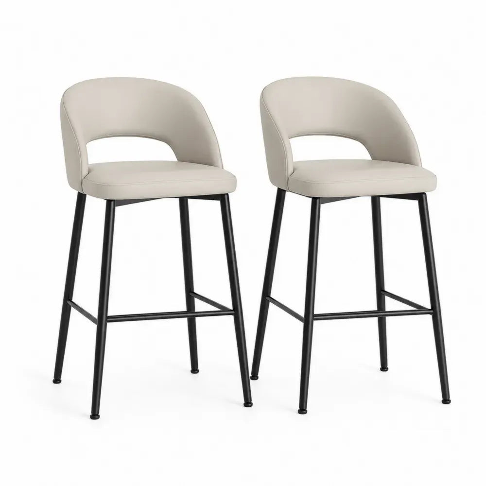 Barhocker 2er Set mit halbrunder Rückenlehne und Fußstütze 52 x 53 x 101 cm je Hocker PU-Leder Stahl Beige Schwarz