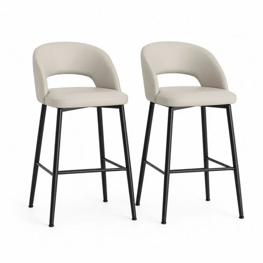 Barhocker 2er Set mit halbrunder Rückenlehne und Fußstütze 52 x 53 x 101 cm je Hocker PU-Leder Stahl Beige Schwarz