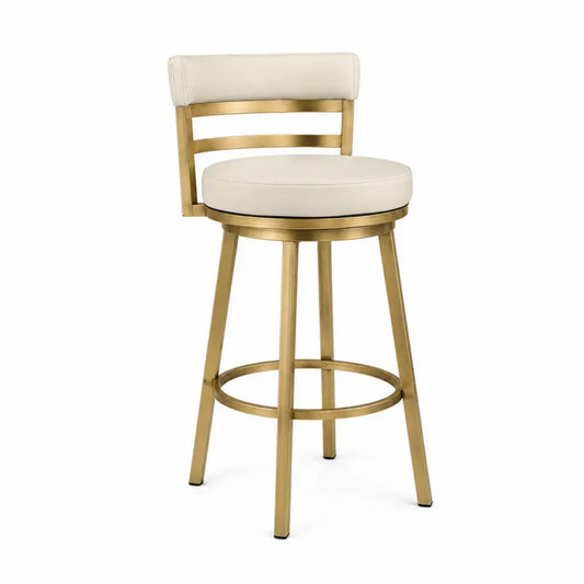 Barhocker mit Rückenlehne und Fußring 49 x 50 x 104 cm PU-Leder Stahl Creme Goldfarben
